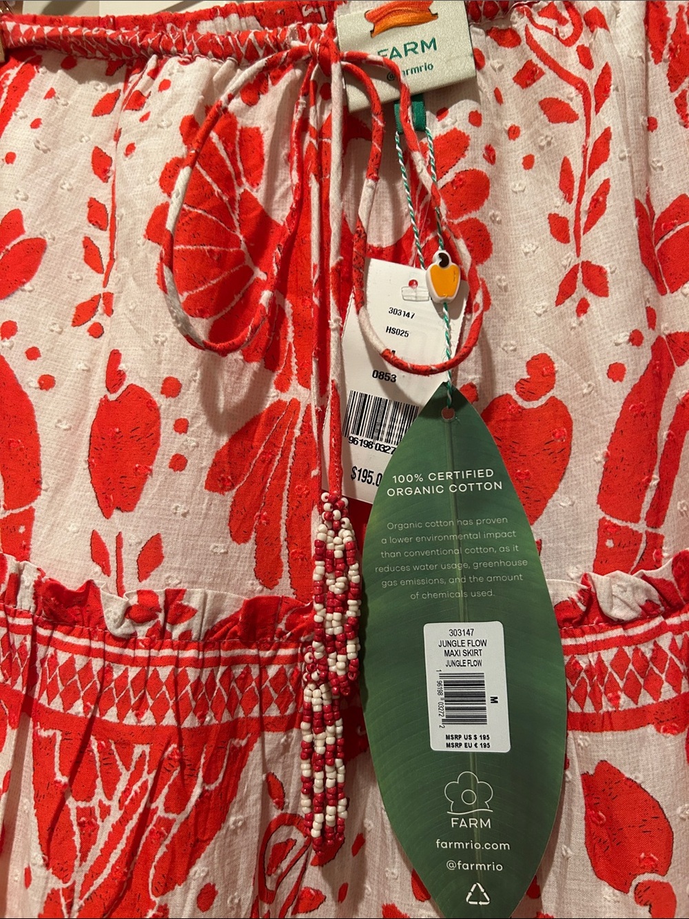 Farm Rio NWT Boho Tiered Midi Skirt in Orange Floral with Birds - Picture 4 of 9
